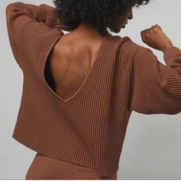 New Lunya Prima Cozy Pullover Reversible Cotton Silk Sweater Walnut Brown - Picture 3 of 12